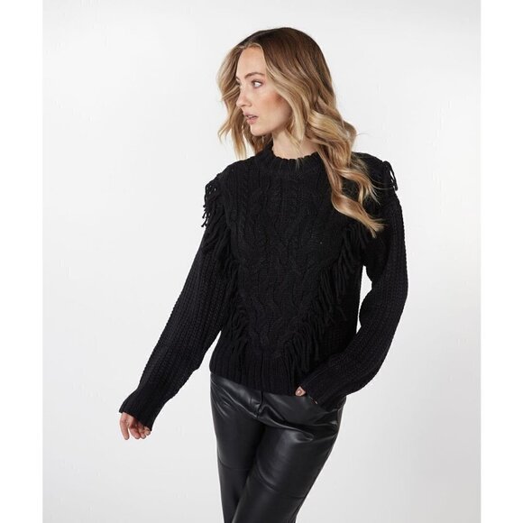 NWT ESQUALO Black Fringe Cable Knit - Picture 9 of 11